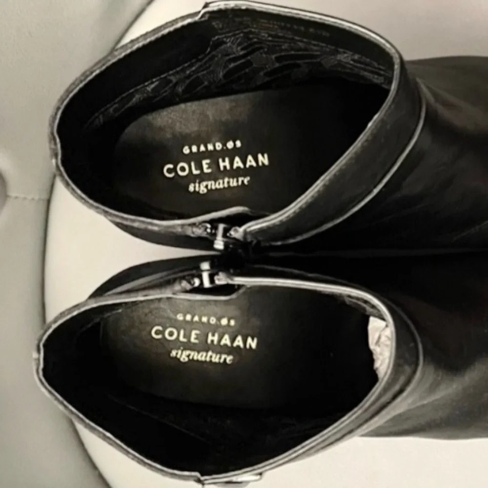 Cole Haan Black Ankle Boots with Silver Tone Buckle Sz 6-1/2